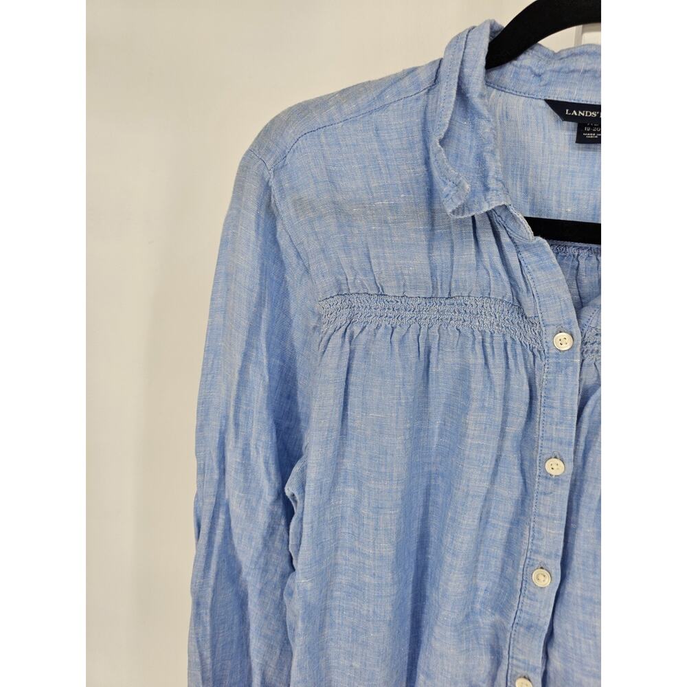 Lands End womens Sz XXL (18-20) Long Sleeve Button Up Linen Shirt Light Blue - Picture 2 of 5